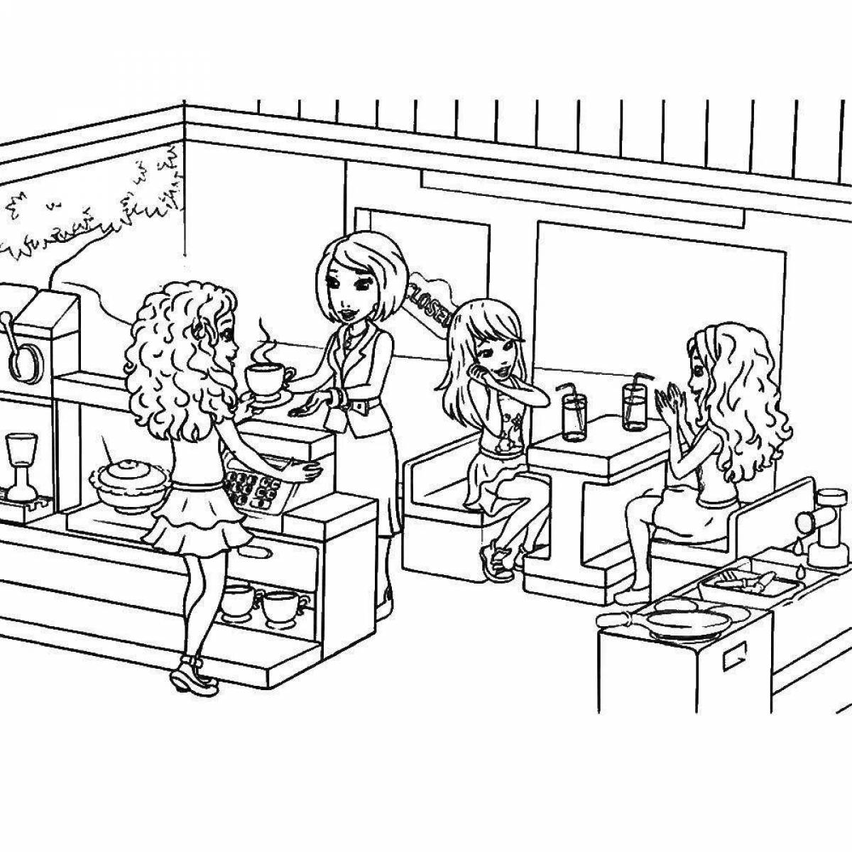 Cute girl shop coloring page