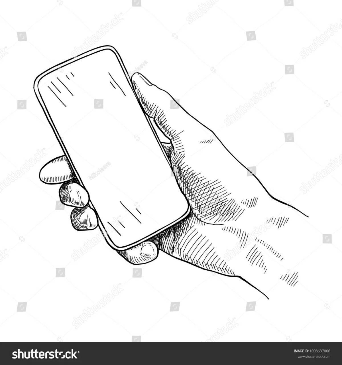 Colorful phone coloring page with finger