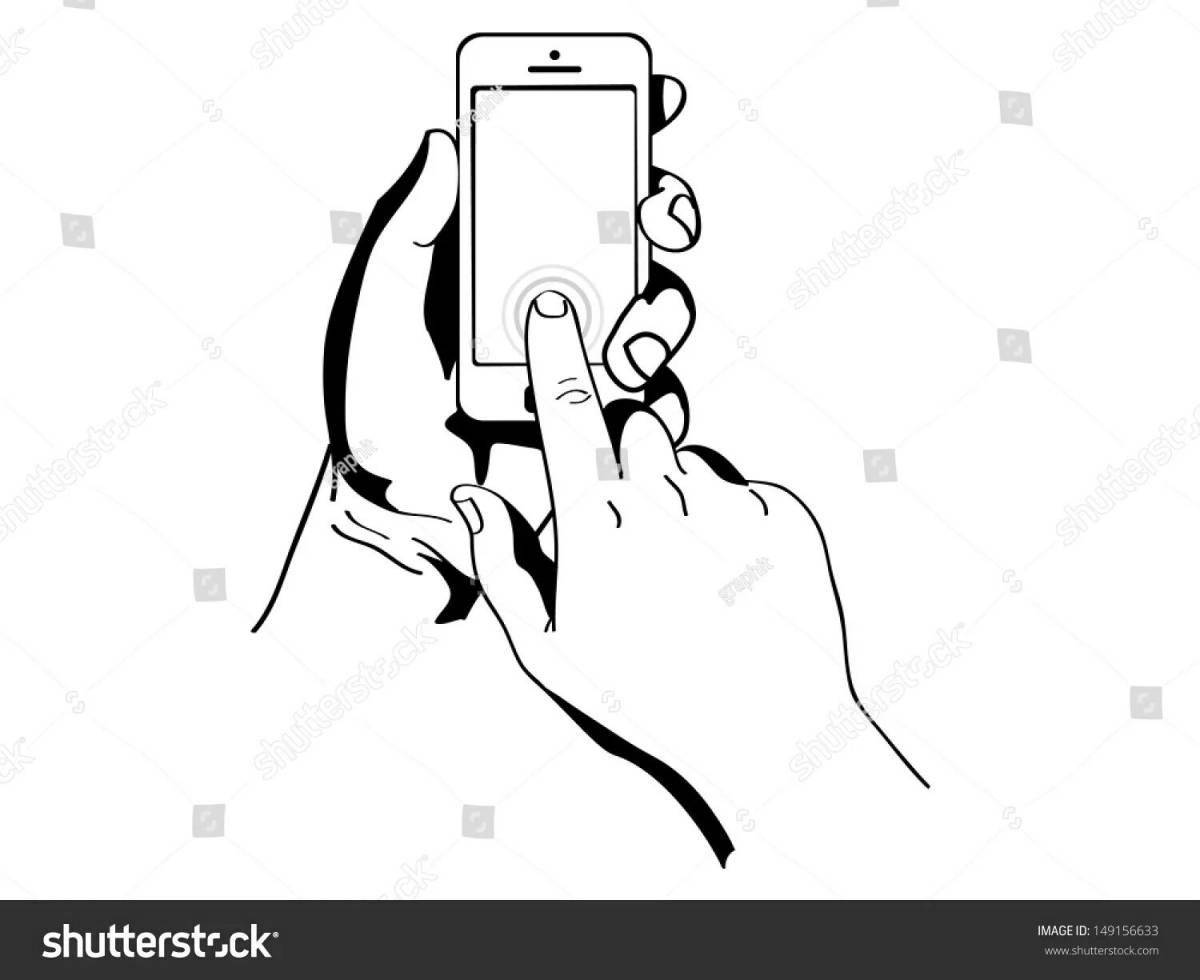 Happy phone coloring book with finger