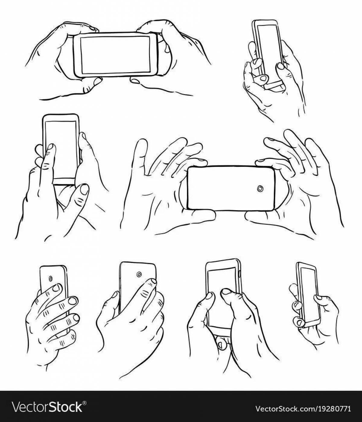 Coloring book glowing phone with finger