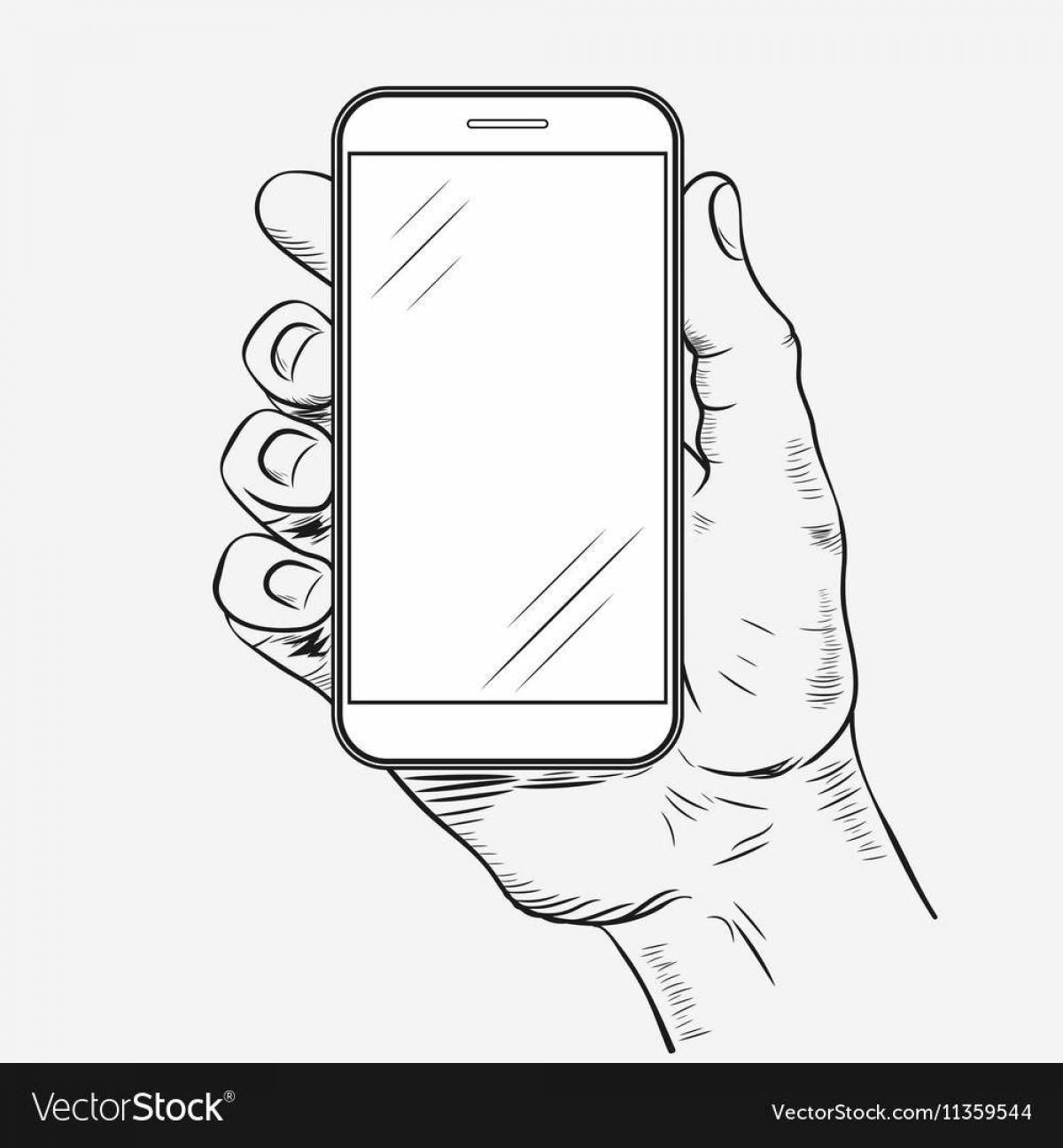 Страница раскраски телефона с пальцем