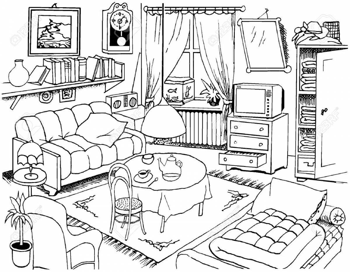 Coloring page cheerful furnished apartment