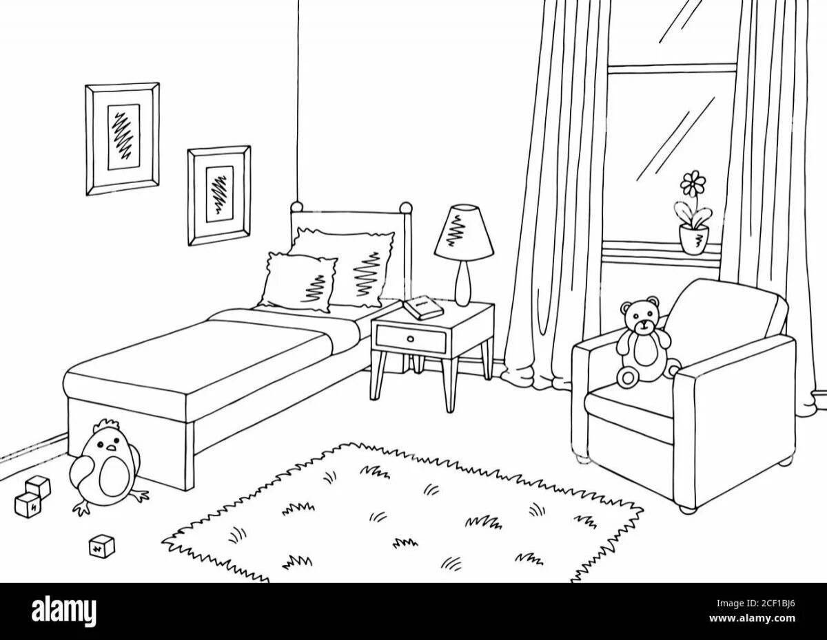Coloring page cozy furnished apartment
