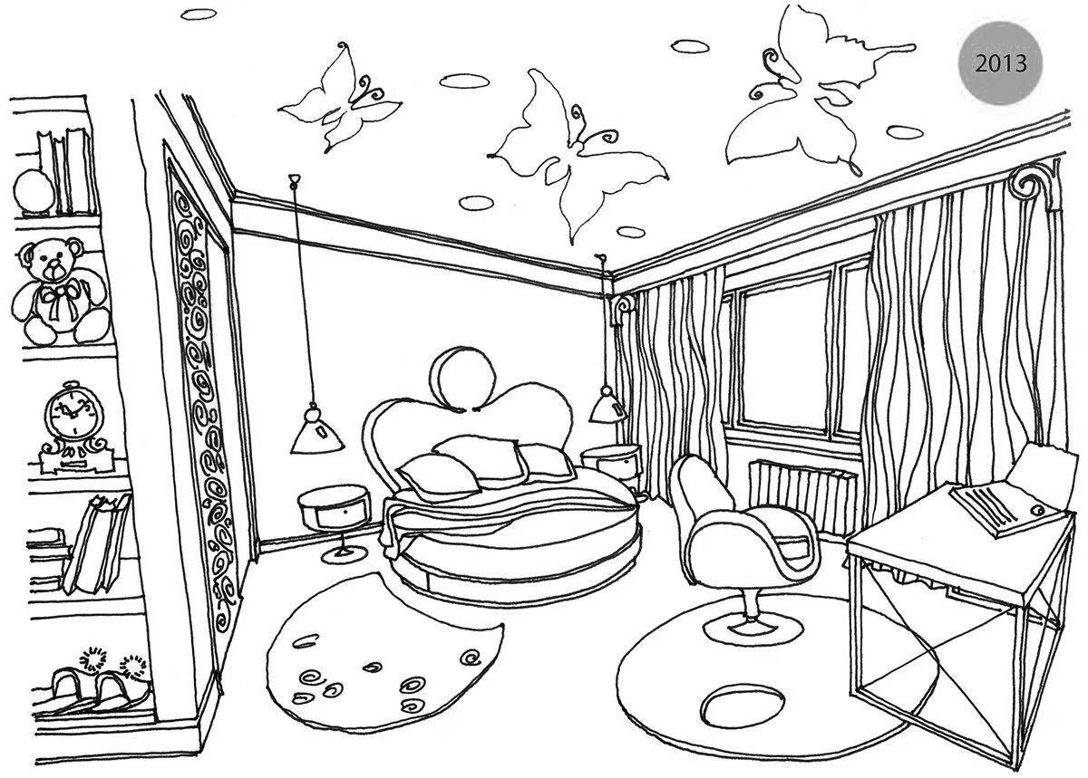 Coloring page elegant furnished apartment