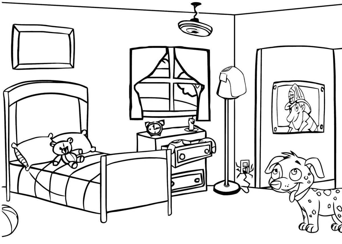 Coloring page artistically furnished apartment