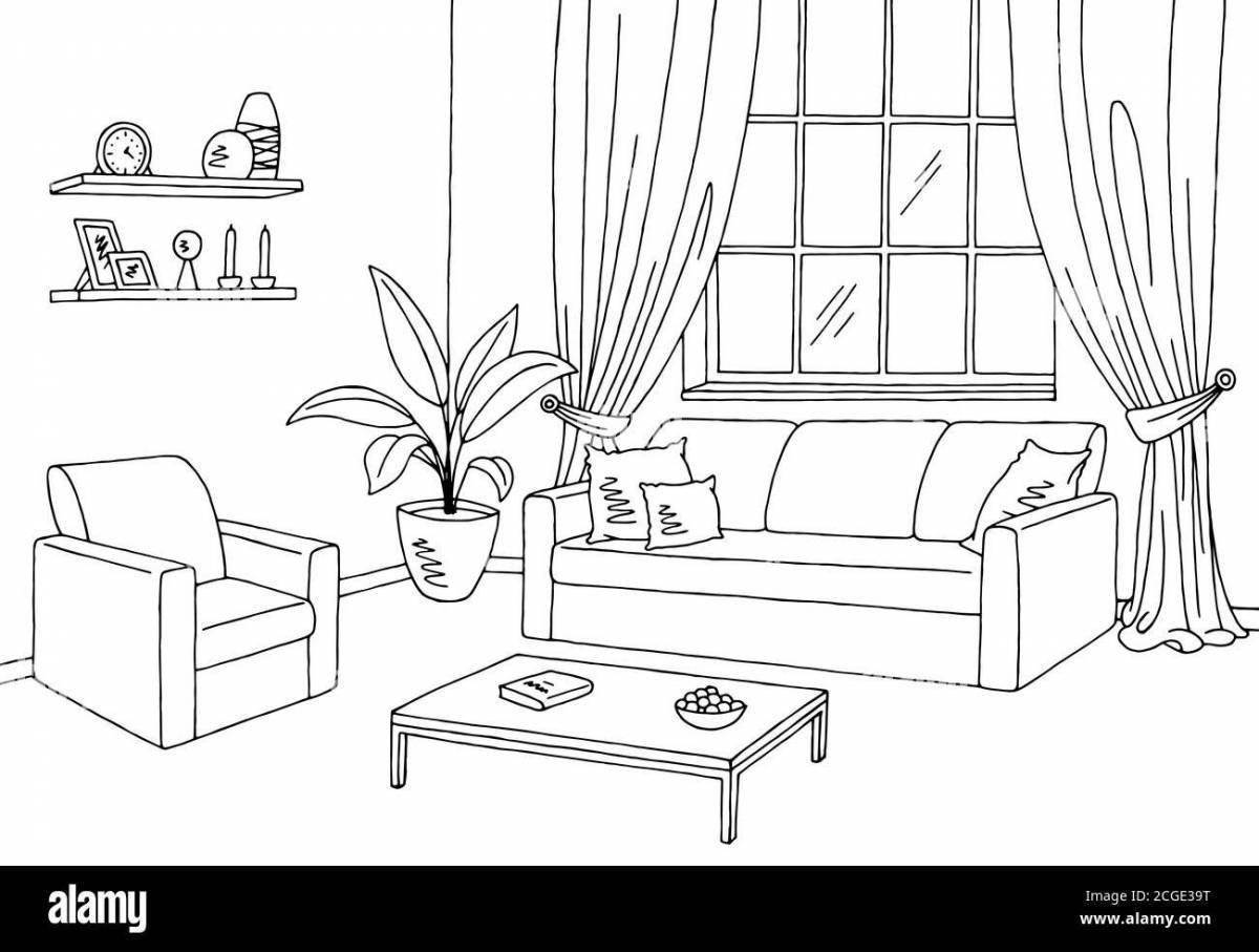 Coloring book intricate furnished apartment