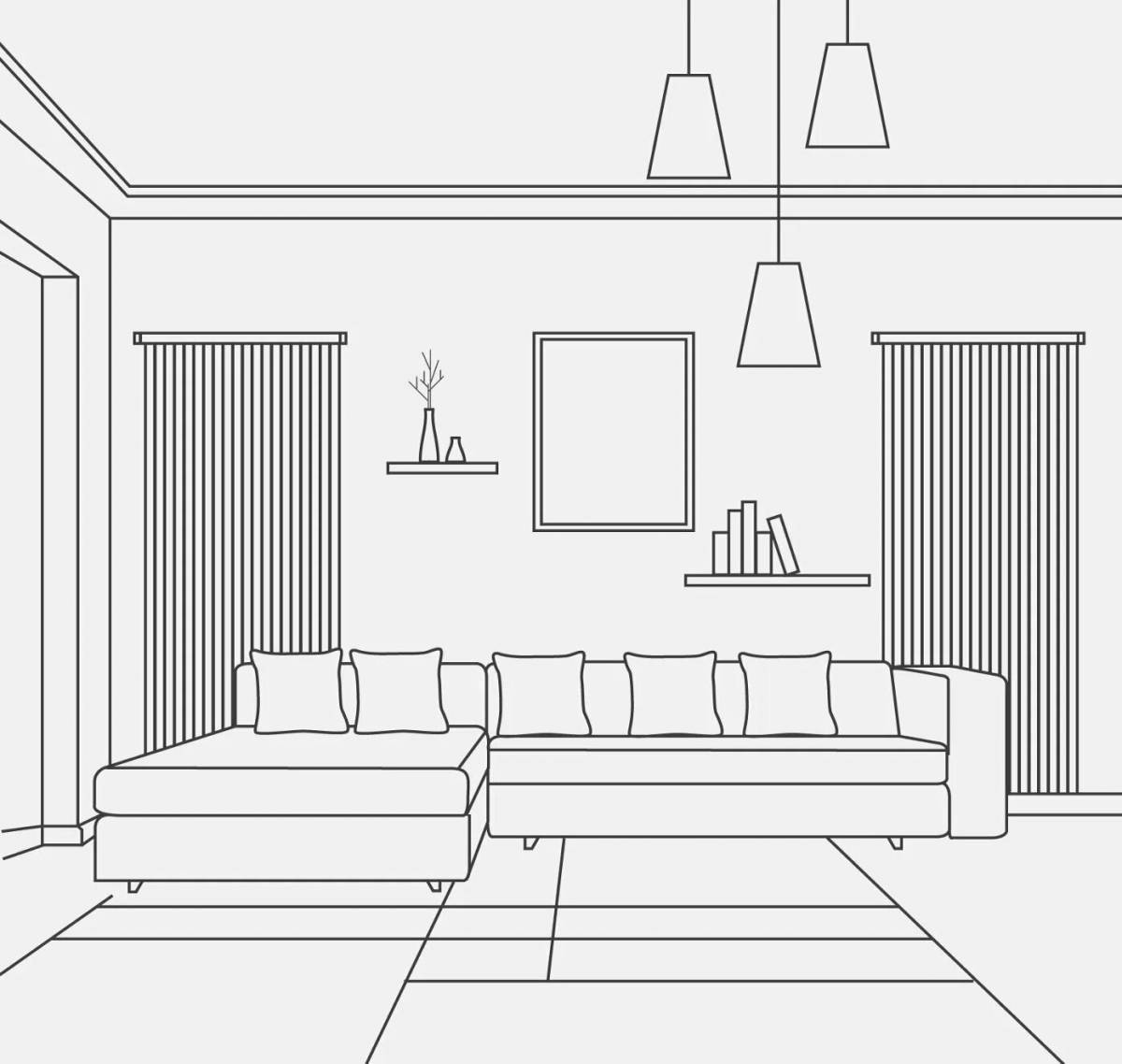 Coloring page unusual furnished apartment