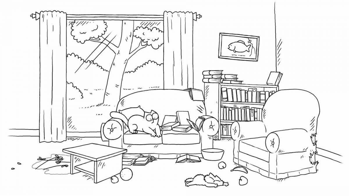 Coloring page spacious furnished apartment