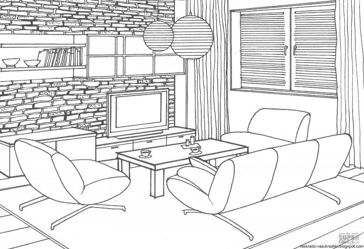 Coloring page dramatic furnished apartment