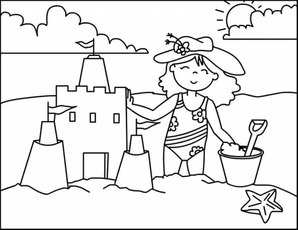 Coloring book shining beach for kids