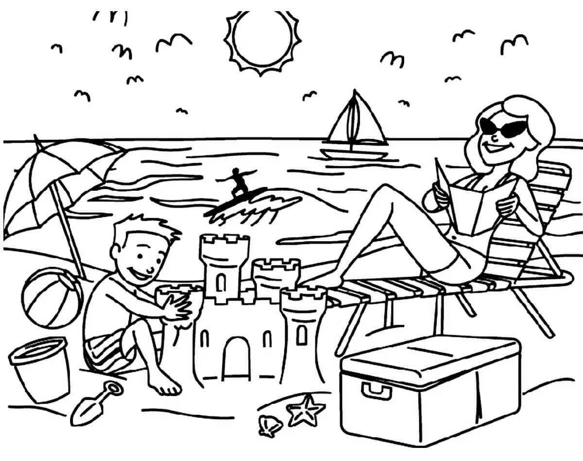 Scenic beach coloring pages for kids