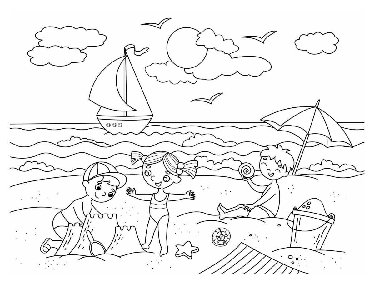 Colorful beach coloring book for kids