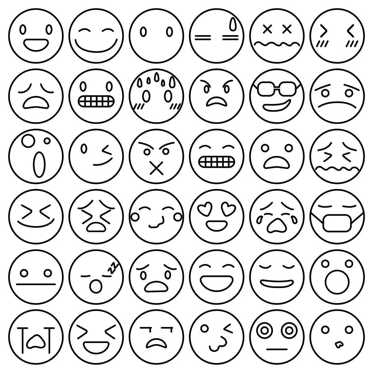 Coloring page for colorful emoticons