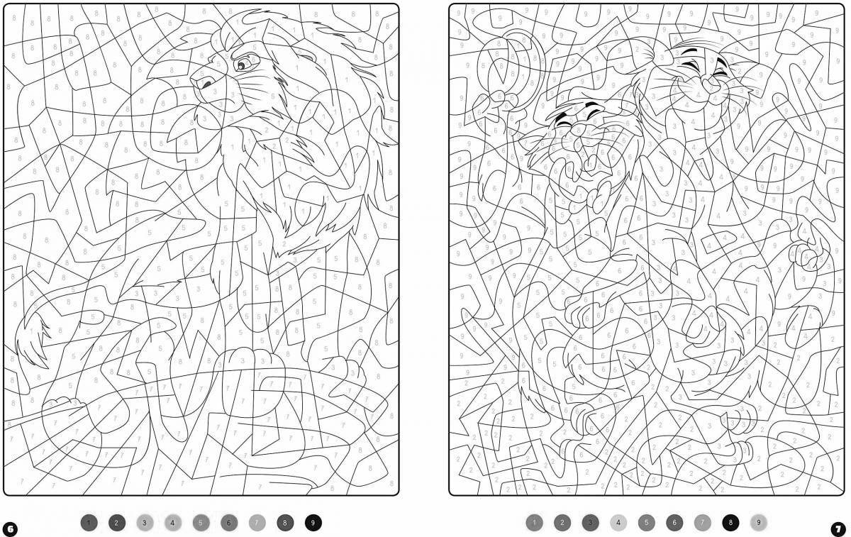 Color-dynamic coloring hachette by numbers