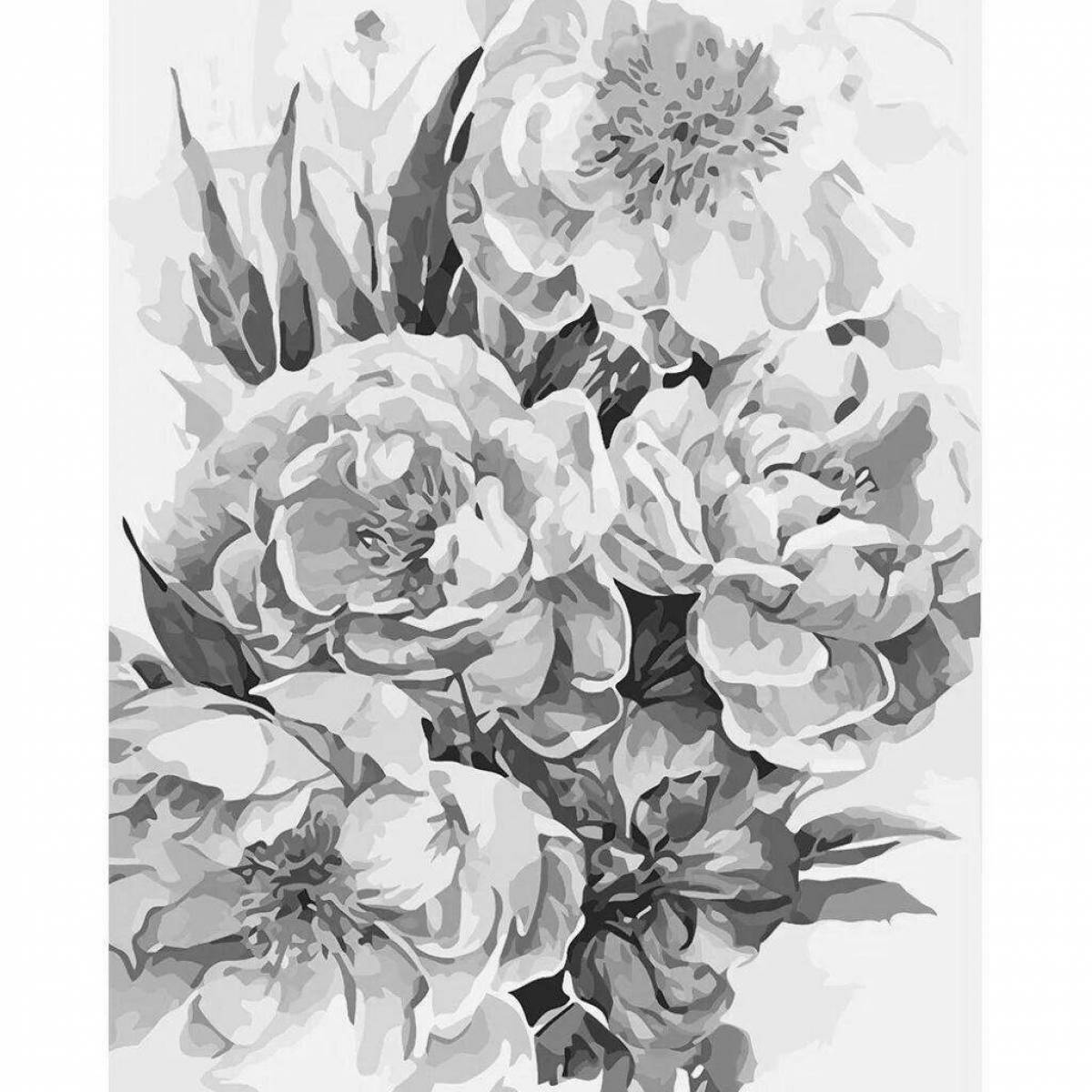 Bright peonies coloring by numbers