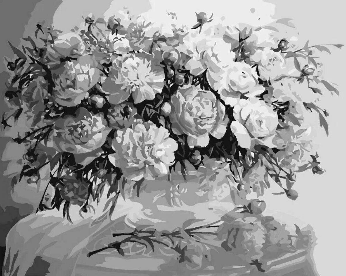 Beautiful peonies coloring by numbers