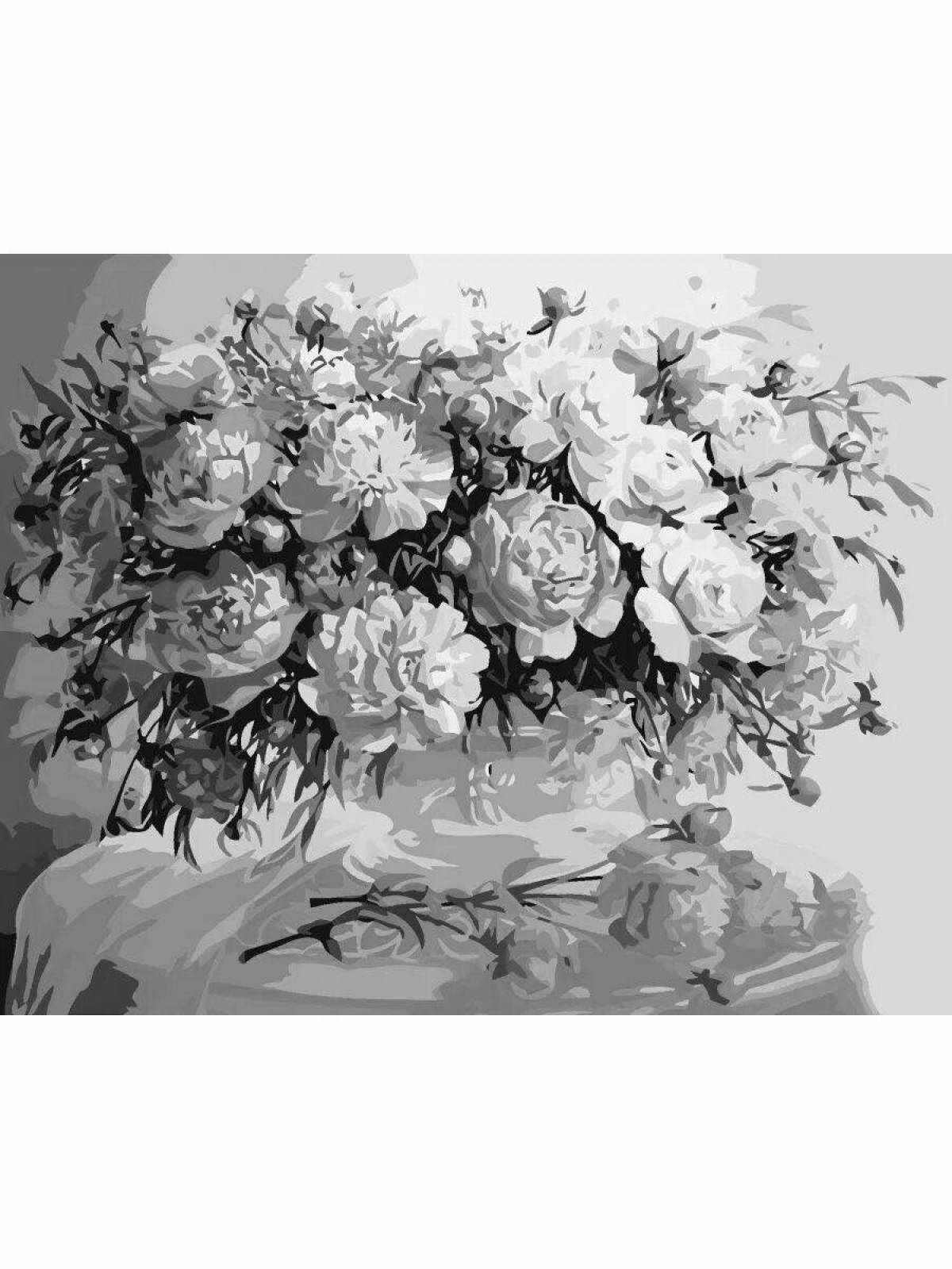 Charming peonies coloring by numbers