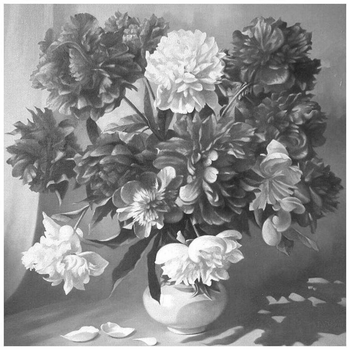 Playful peonies coloring by numbers