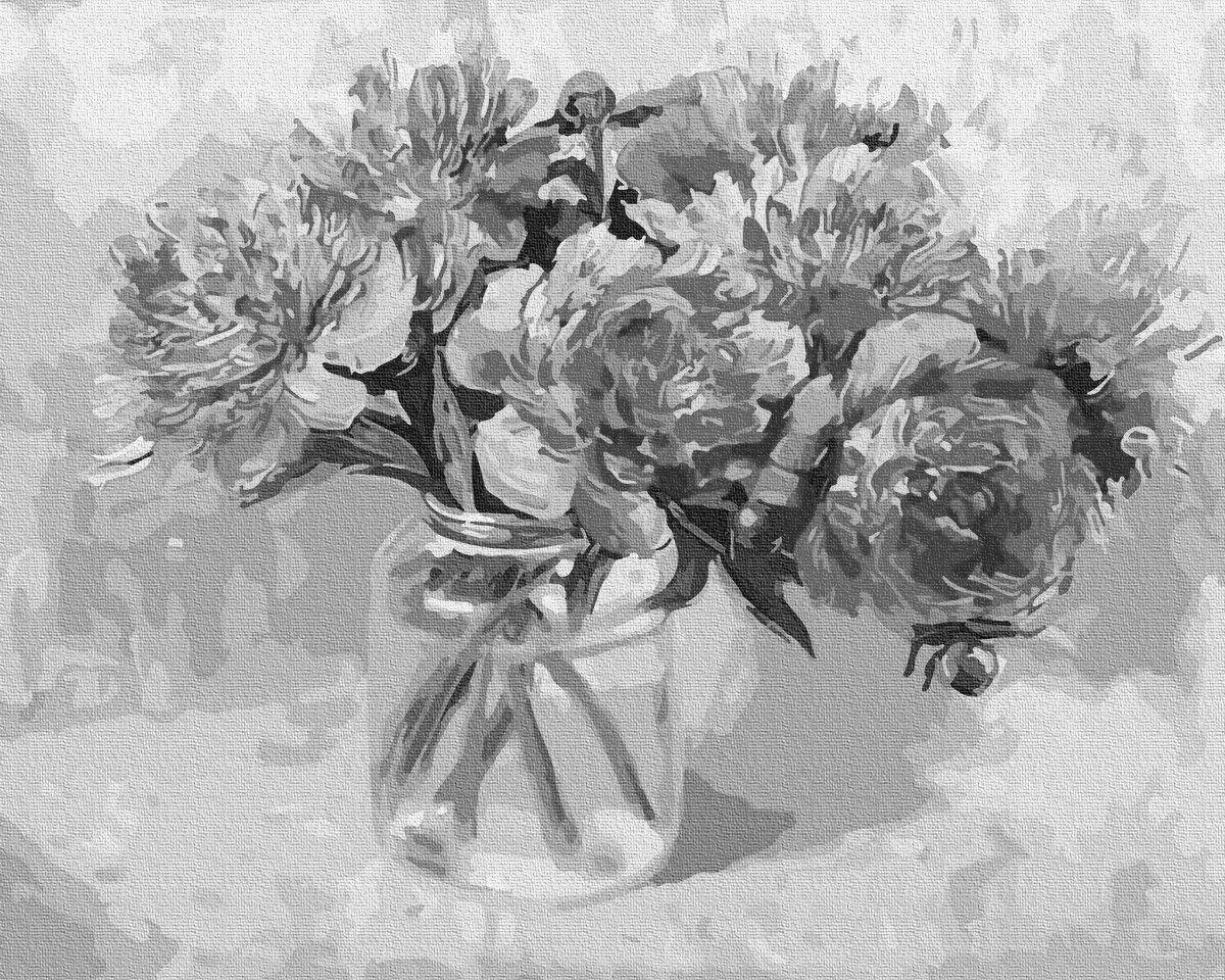 Elegant peonies coloring by numbers