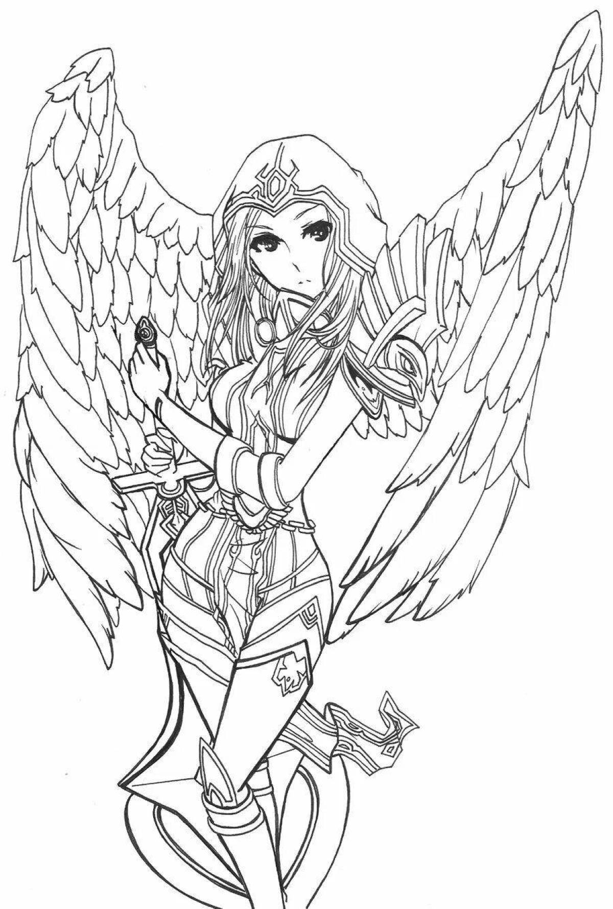 Radiant coloring page anime girls angels