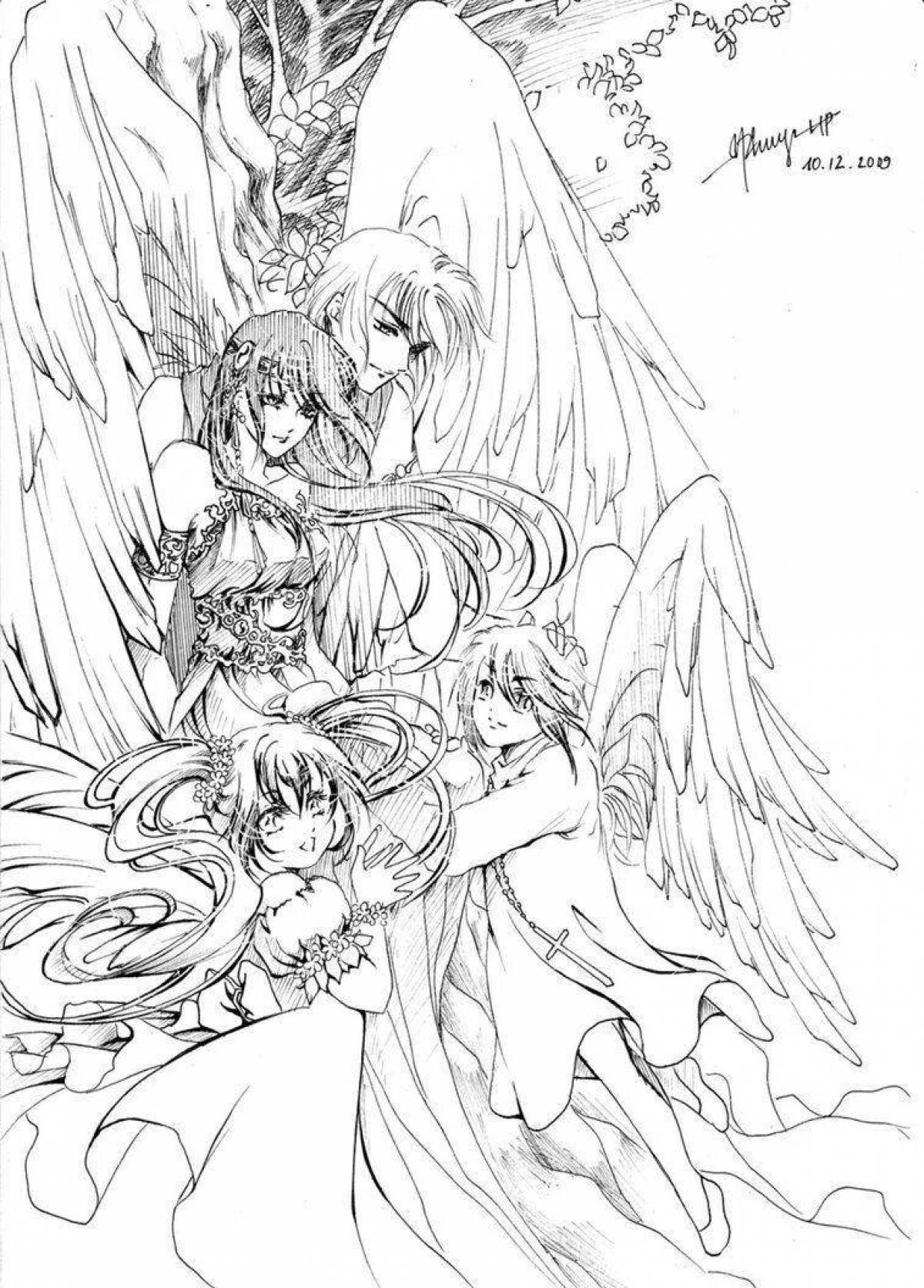 Элегантная раскраска аниме девочки ангелы