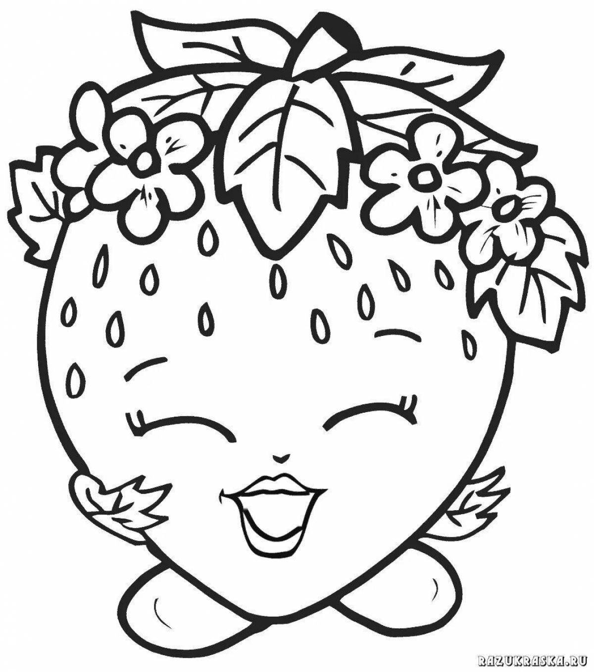 Colourful strawberry coloring book for girls