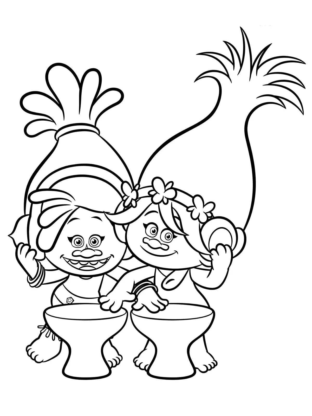 Exotic coloring book for troll girls
