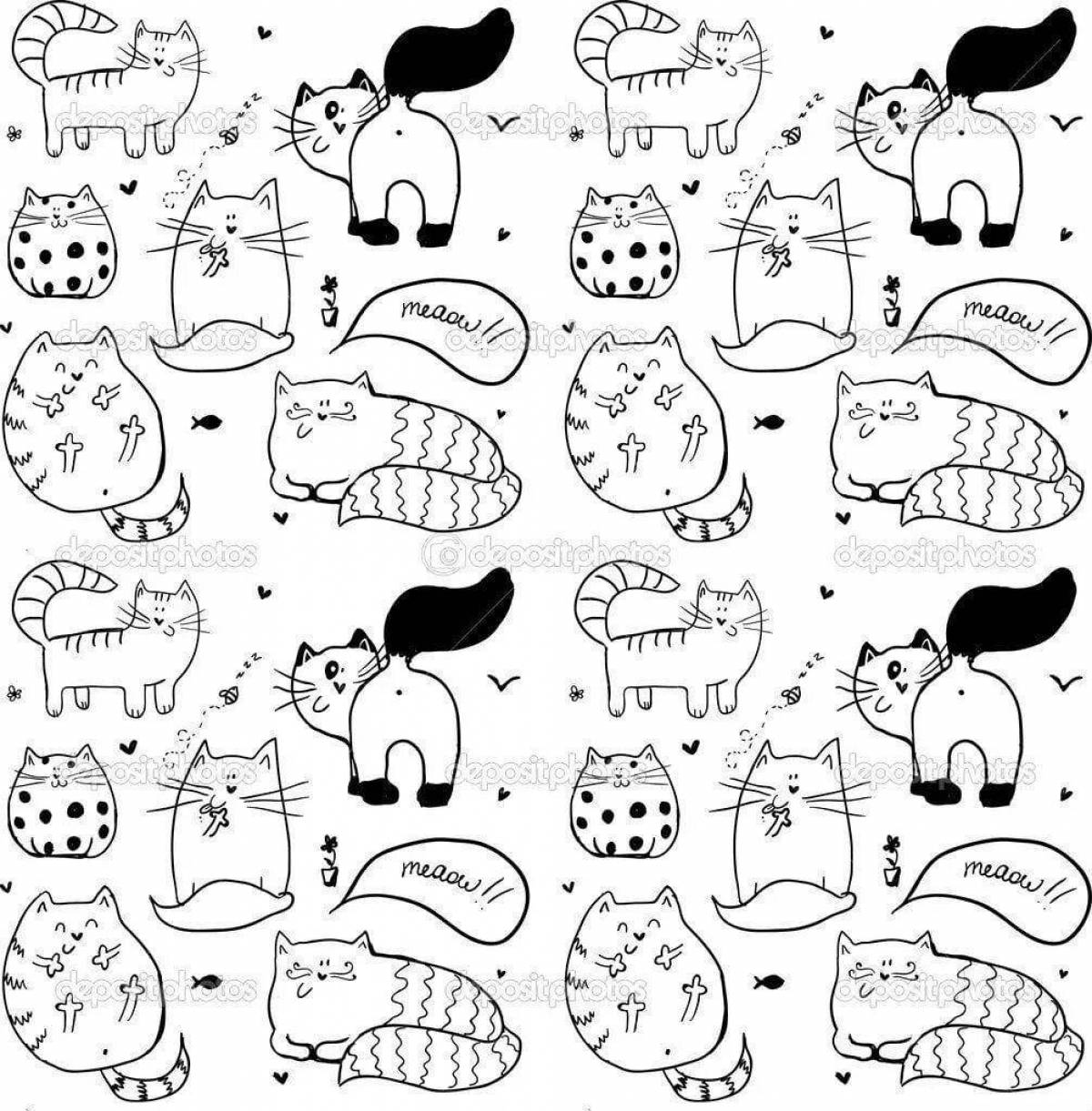 Adorable cat sticker coloring book