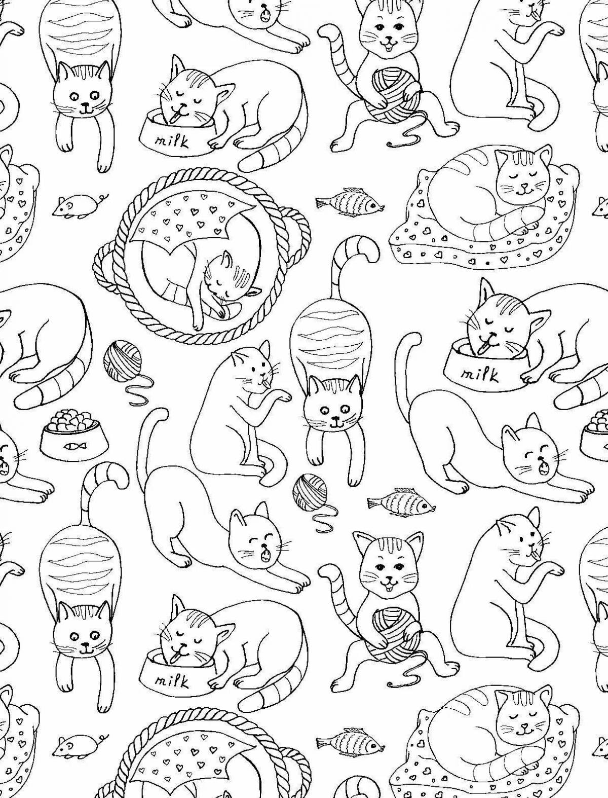 Coloring book playful cat sticker