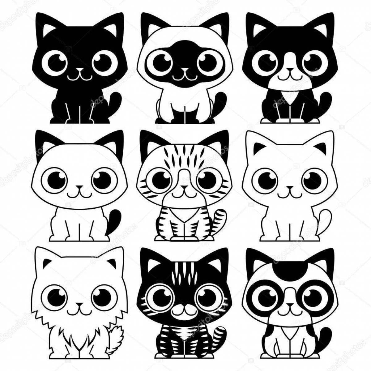 Fluffy cat sticker coloring page