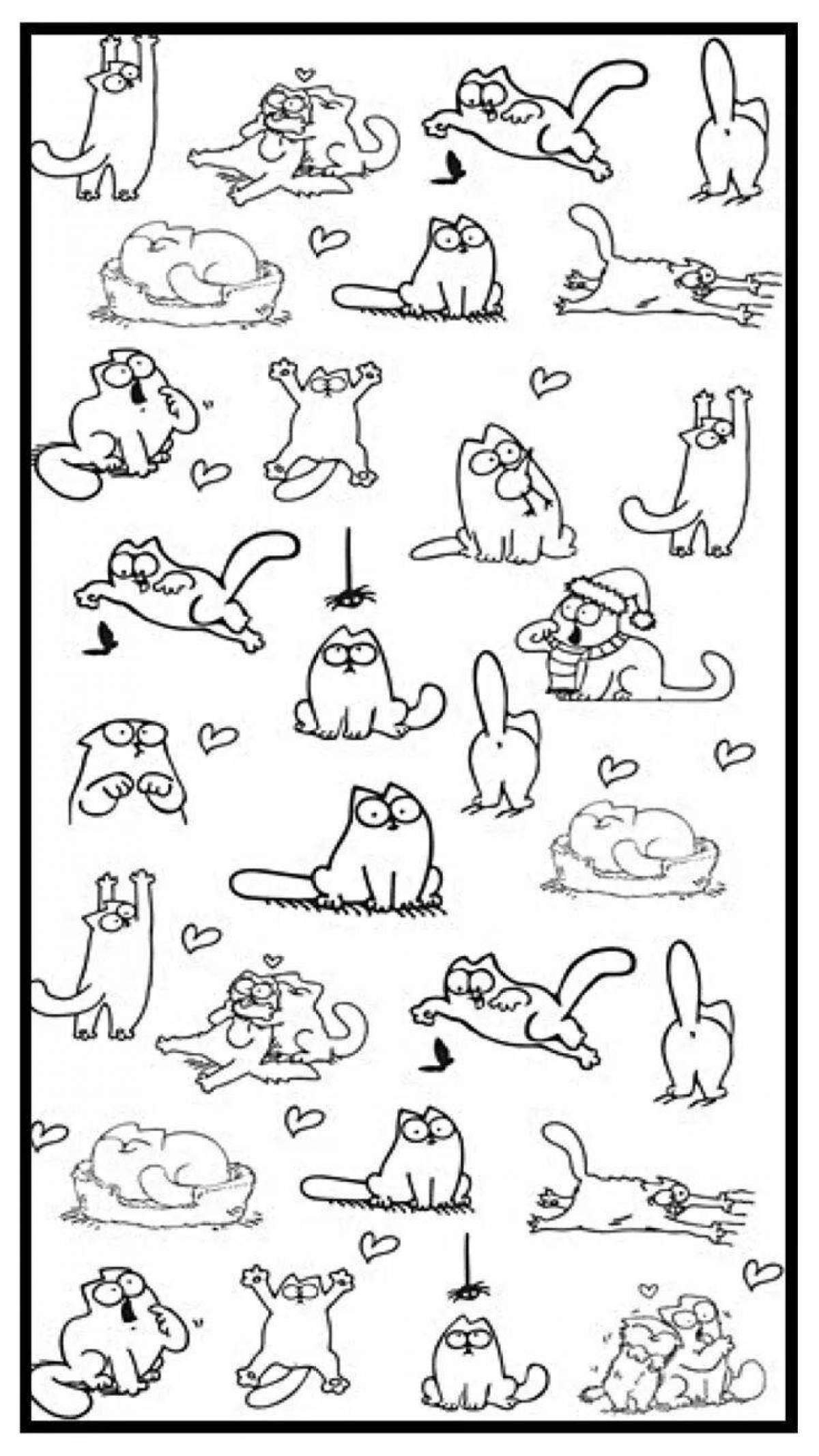 Fluffy cat sticker coloring page