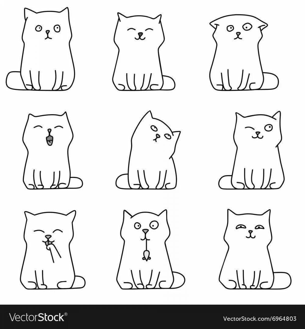 Quirky cat sticker coloring page