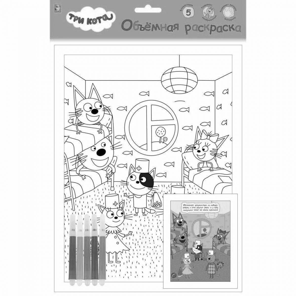 Colorful three cats coloring page