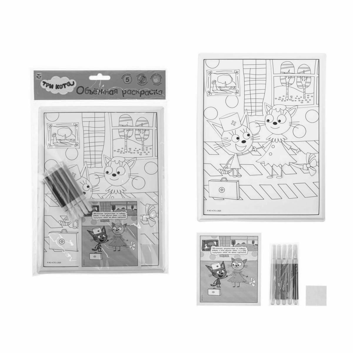 Three cats live coloring book