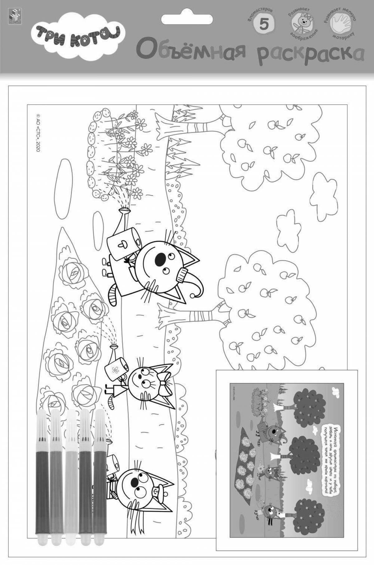 Three cats wild coloring page
