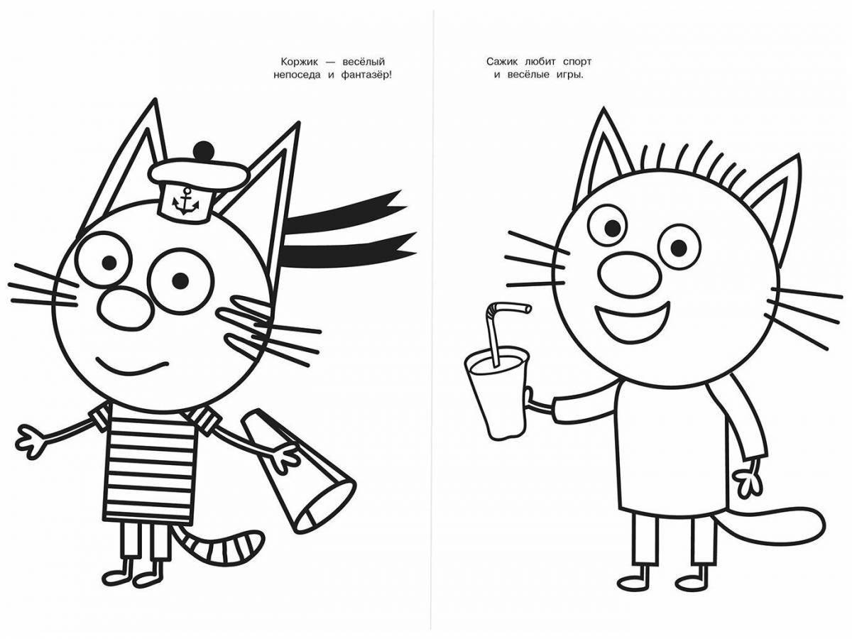 Three Cats Explosive Coloring Page