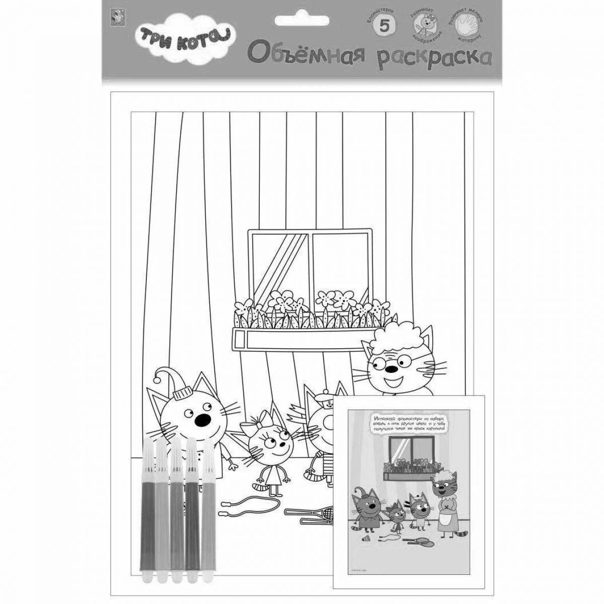 Three cats deluxe coloring book
