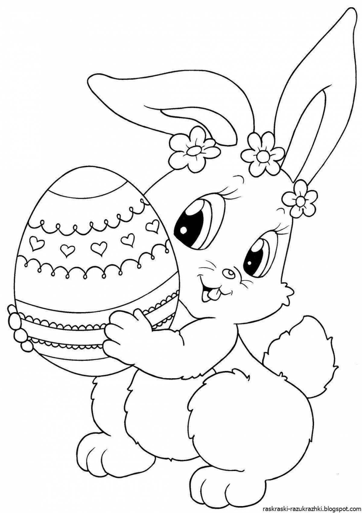 Fluffy coloring rabbit in a dress