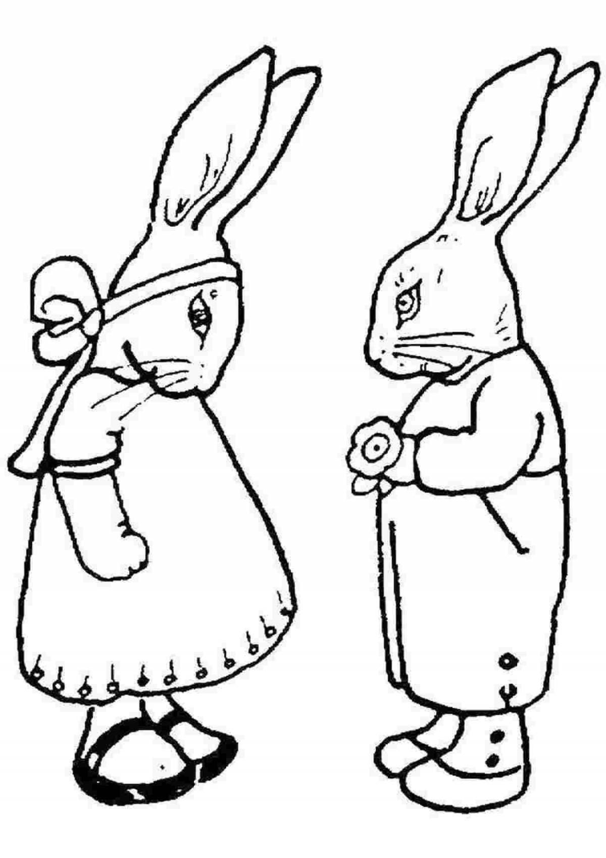 Gentle coloring rabbit in a dress