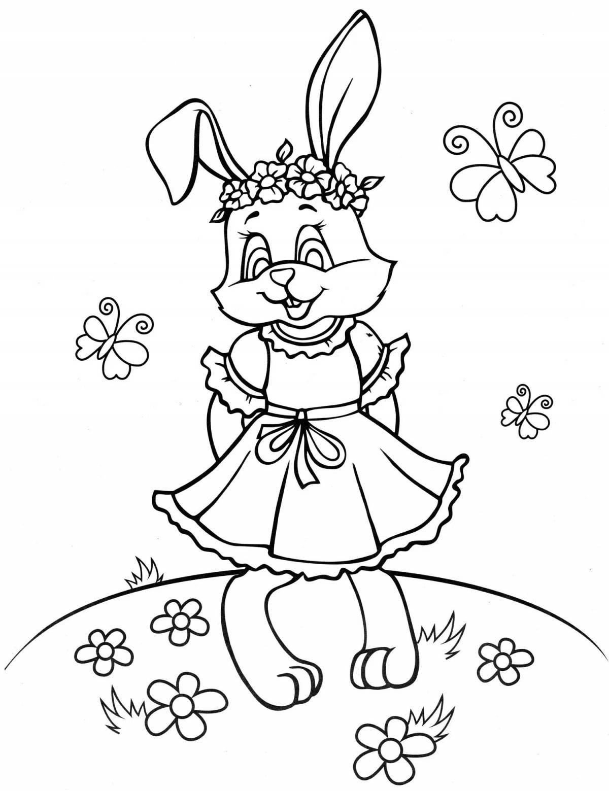 Glamor coloring bunny in a dress
