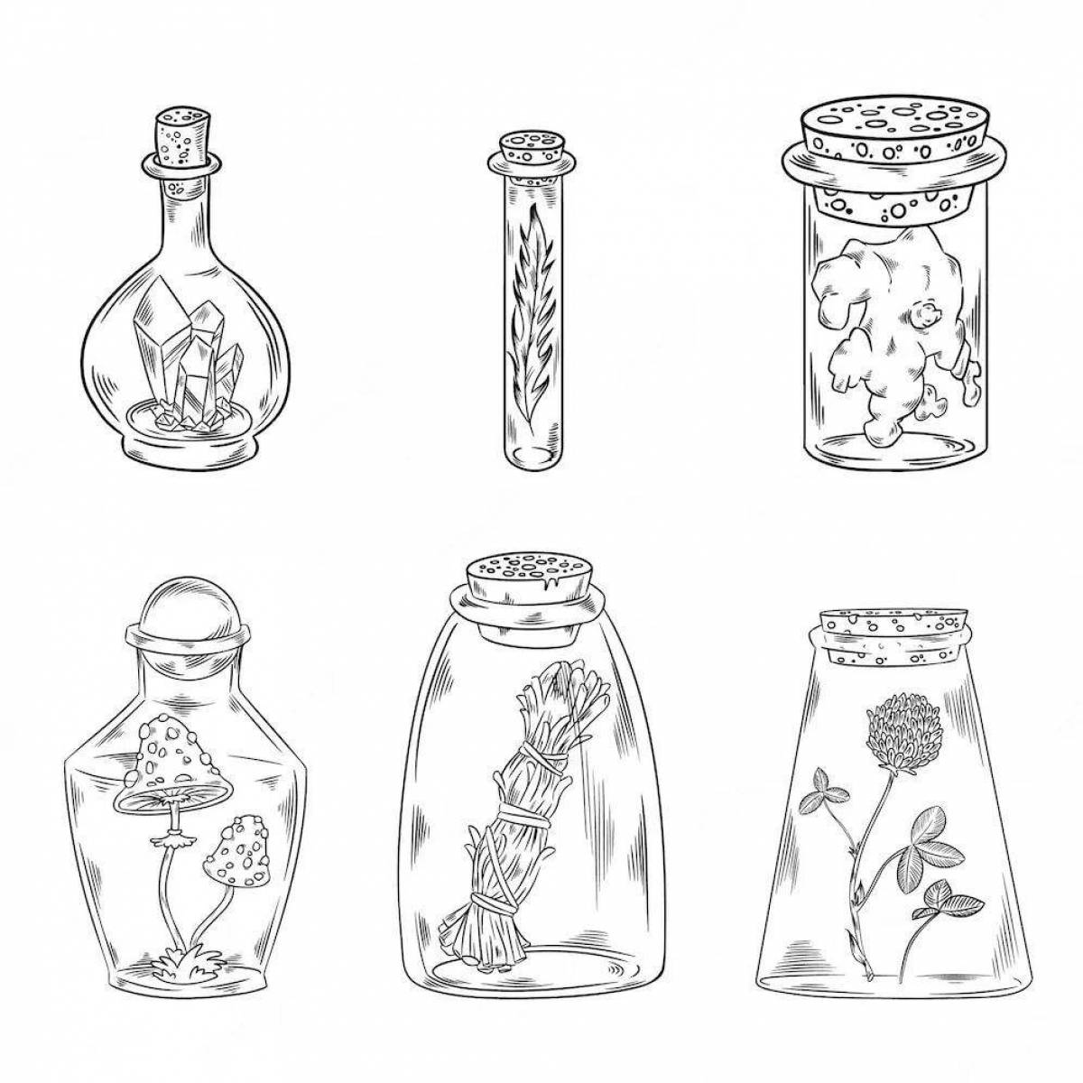 Radiant coloring page potion in a bottle