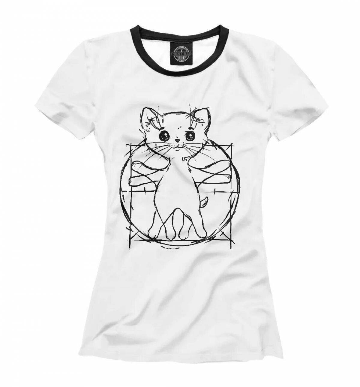 Coloring t-shirt with bright kitten