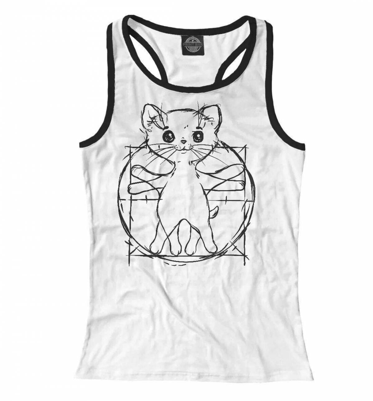 Раскраска футболка с причудливым котенком