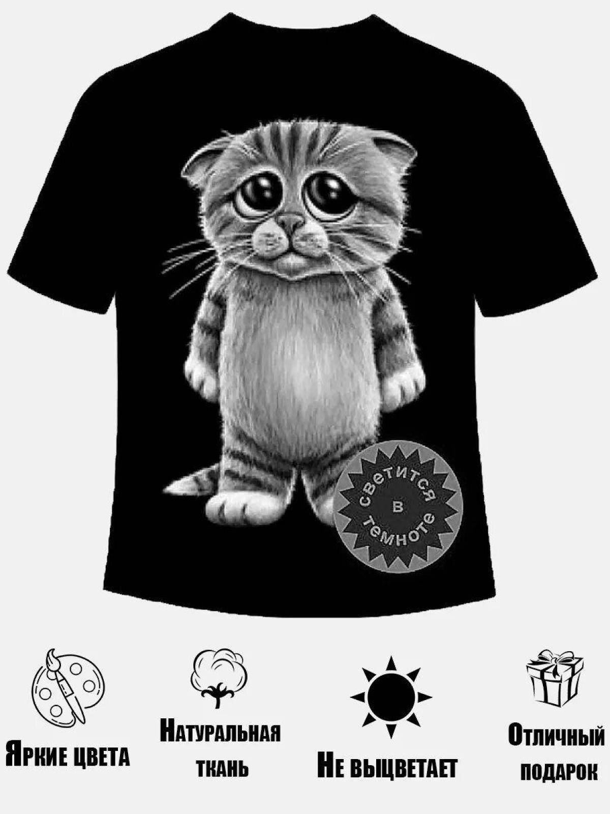 Раскраска футболка «веселый котенок»