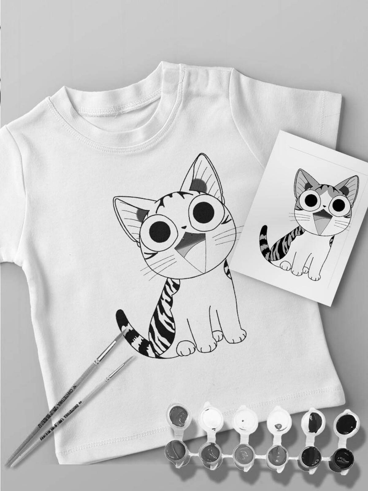 Раскраска футболка «блаженный котенок»