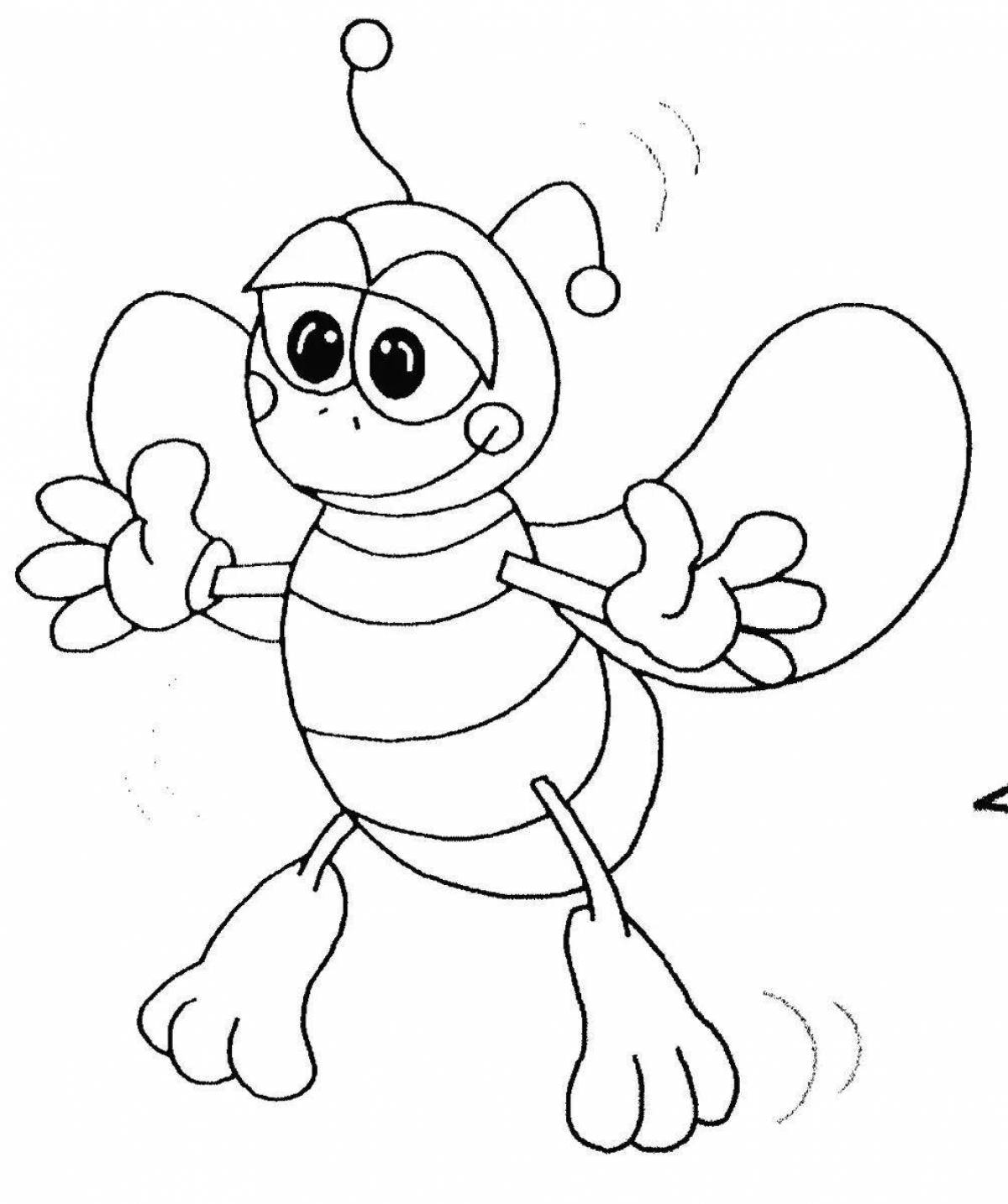 Coloring page adorable cat and bee