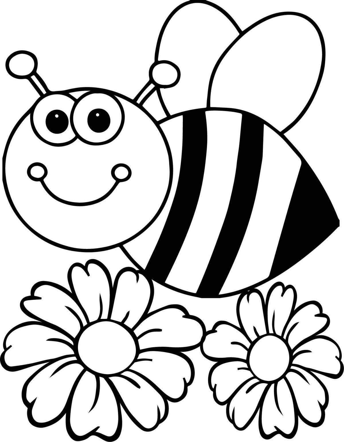 Adorable cat and bee coloring page