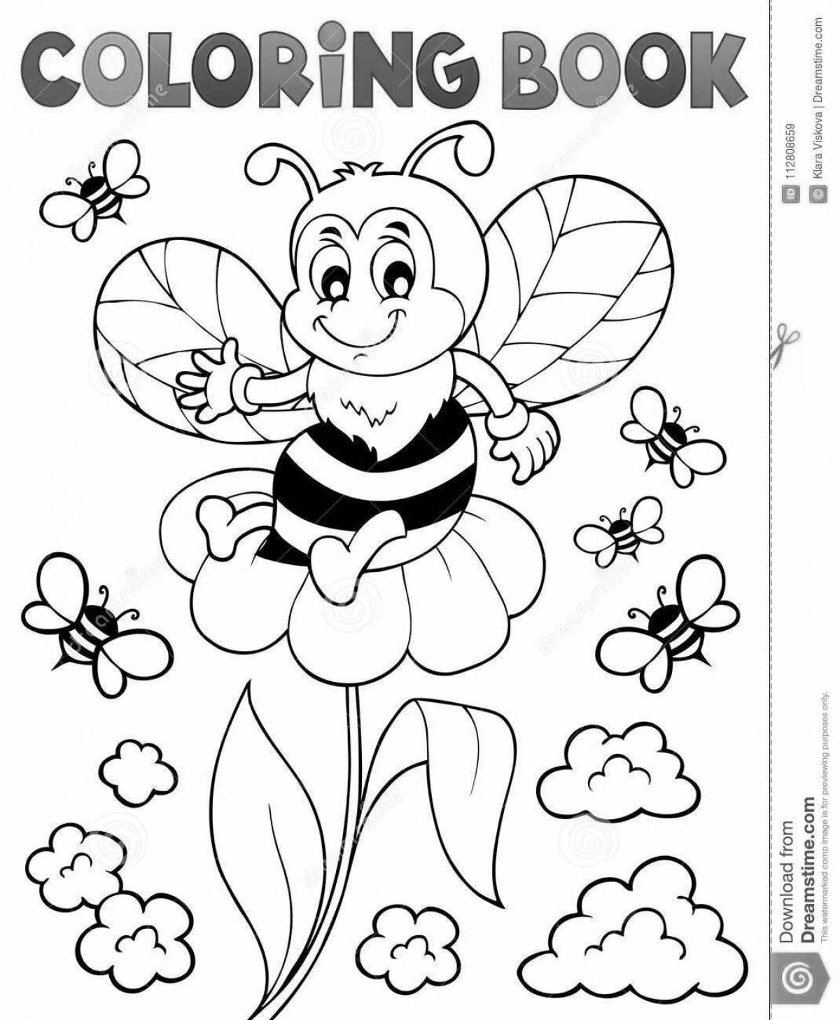 Coloring book funny cat and bee