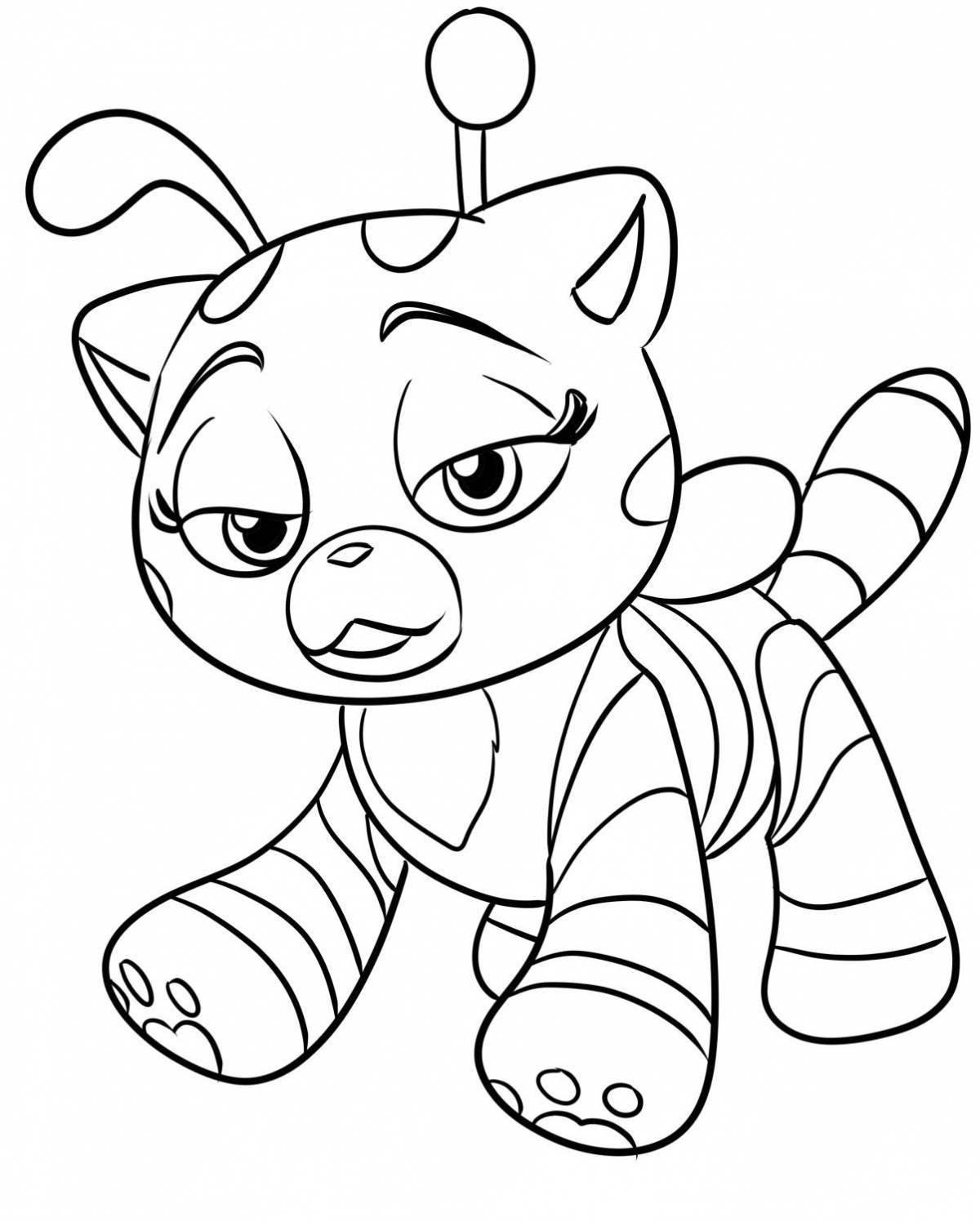 Glittering cat and bee coloring page