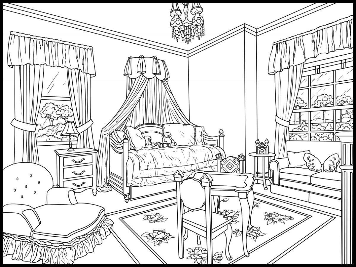 Bedroom coloring. Раскраска комната. Раскраска интерьер комнаты. Детская комната раскраска. Раскраска комната с мебелью.